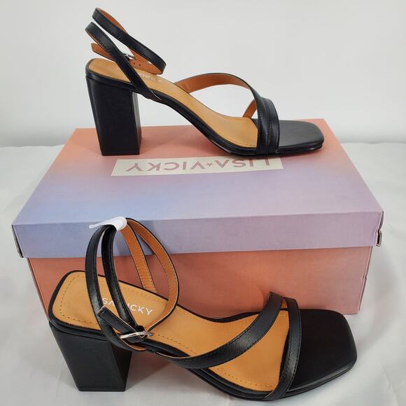 Lisa‎ Vicky Womens Size 8M VIOLET-V Ankle Strap Sandal Black Sheep Nappa New - Picture 1 of 9